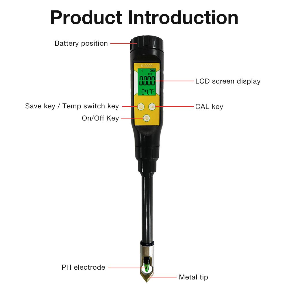 Bluetooth Soil PH Tester PH TEMP Meter Acidity Detector Data Logger Monitor Metal Probe Sensor Soil PH Tester for Garden Farm