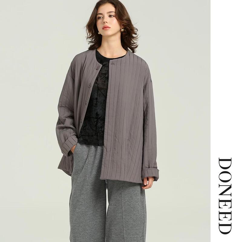 DONEED Minimalist Loose-Fit Vertical Striped Fall Jacket