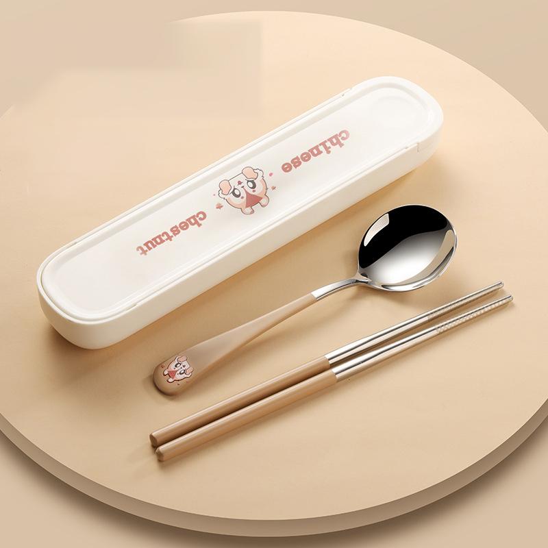 304 Stainless Steel Cartoon Tableware, Chopsticks and Spoons, Food Grade, Office Workers, Single Tableware
