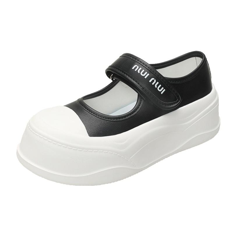 

Мягкая кожа большая голова маффин толстая подошва белые туфли женские универсальные липучки маленький человек увеличение роста повседневные туфли Мэри Джейн 37 чёрный