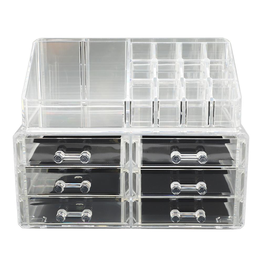 Przezroczysty organizer na kosmetyki z 6 szufladami 1 tacą, możliwość układania w stosy, gablota ekspozycyjna na kosmetyki do pielęgnacji skóry, na biżuterię, akcesoria do włosów