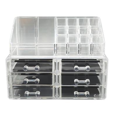 Klarer Make-up-Organizer mit 6 Schubladen 1 Ablage Stapelbare Hautpflege Kosmetik-Display-Vitrine Für Schmuck Haarschmuck