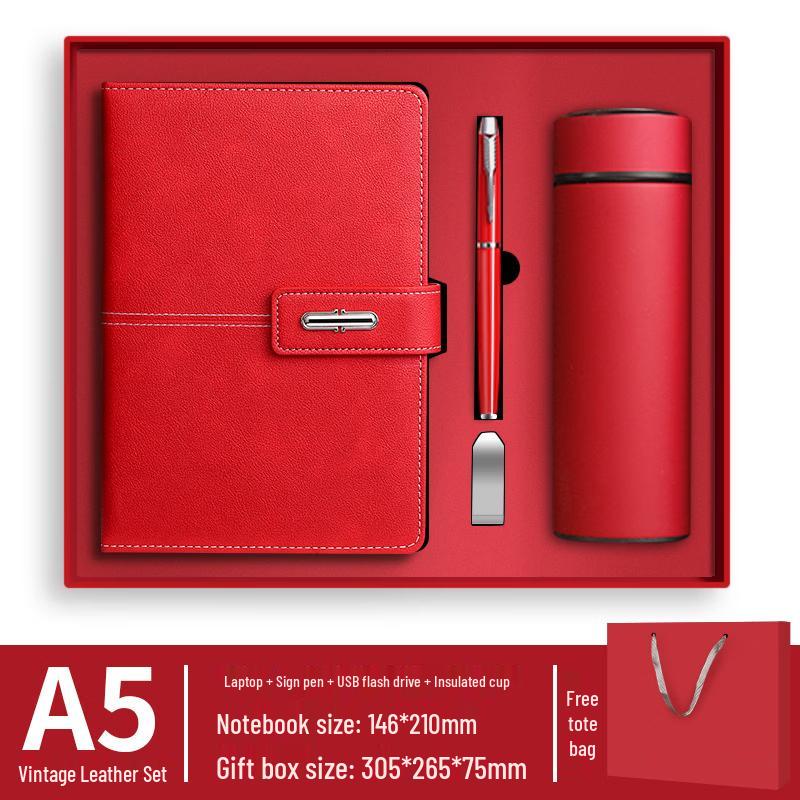 Jing You Jia Elegant Red Notebook & Thermos Gift Set