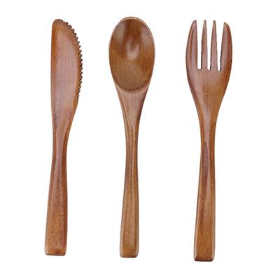 3 Pcs Wooden Knife Fork Spoon Set Reusable Straight Handle Phoebe Wooden Dinner Utensil Kit for