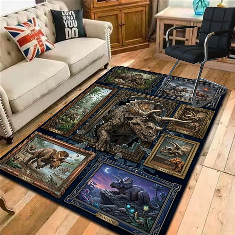 Triceratops Evolution Pattern Rug Floor Mat for Living Room or Bedroom Soft and Comfortable Carpet a Gift for Birthday and Holiday.