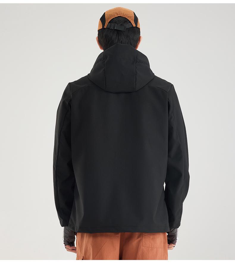 Unisex Windproof Softshell Jacket with Print, Hooded Sports Outerwear for Spring & Autumn