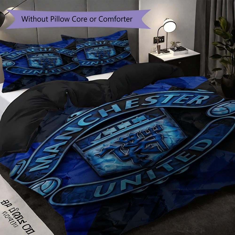 Manchester Emblem Three-piece set (1 * duvet cover + 2 * pillowcase, without core) 2D Flat Duvet cover and pillowcase Bedding set Soft and comfortable