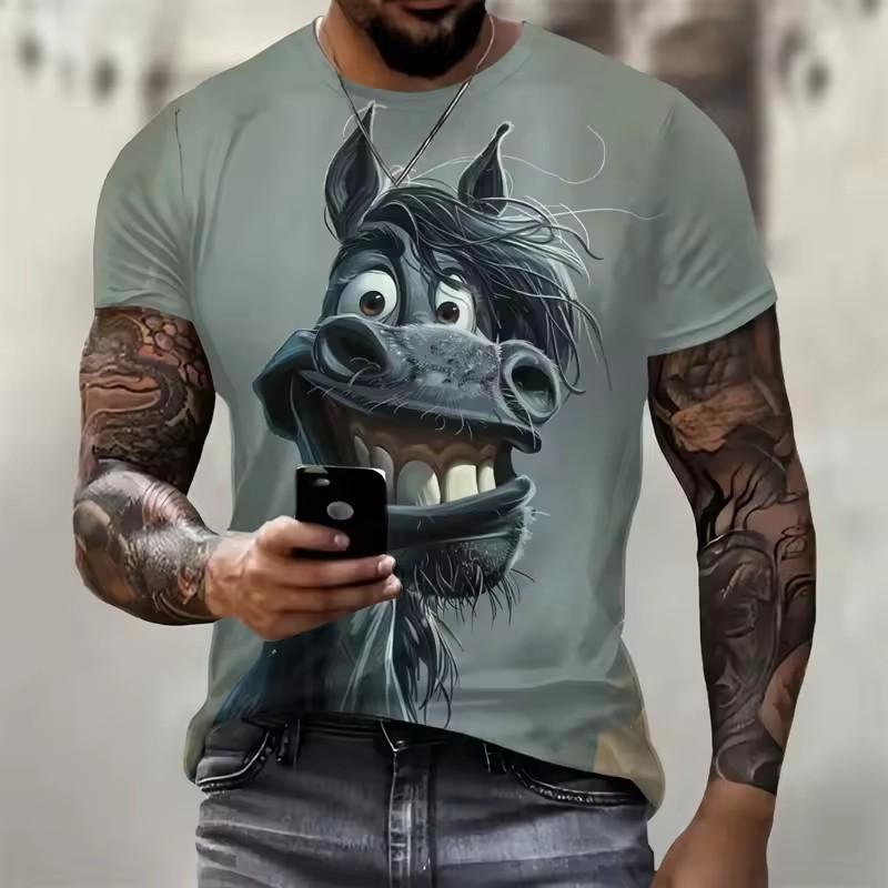 3D Printed Interest Animal T Shirt for Men Horses Donkeys Pattern Tees Round Neck Breathable Comfortable Short Sleeve T-Shirts