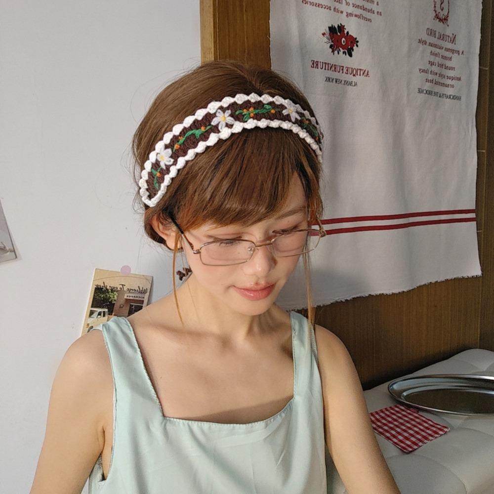 Soft Crochet Hair Band Embroidered Pastoral Style Hair Band  Hair Styling Accessory
