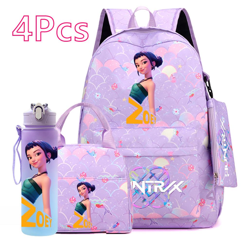 4-teiliges/Set K-POP Bedruckter Rucksack Große Kapazität Schultasche Handtasche Etui Tasche mit 750 ml Wasserflasche Junge Mädchen Schultasche wasserdicht Reisetasche Mochila