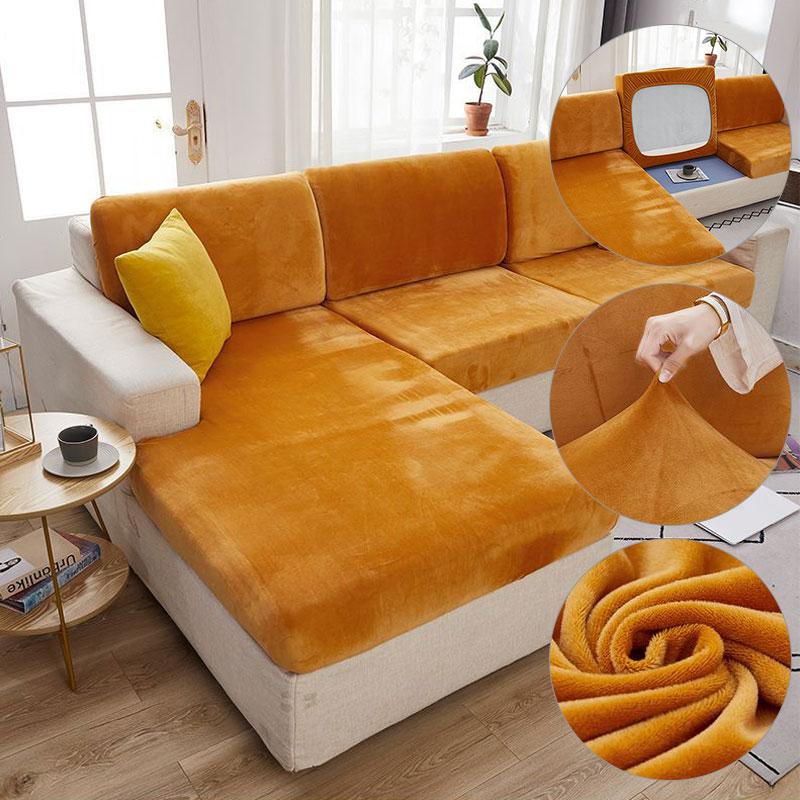 1/2/3 Seater Thick Velvet Solid Color Stretch Universal Cushion Slipcover Elastic Couch Protector Sofa Seat Cover
