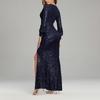 Women Long Sleeve V-neck Sequined High Split Evening Dress