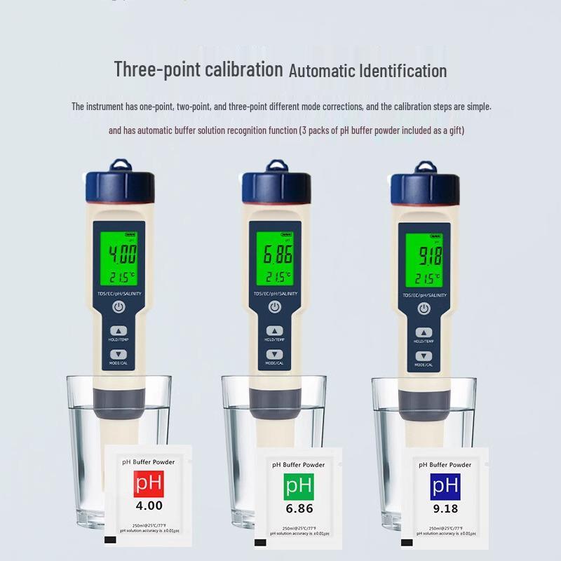 5-in-1 Water Quality Tester: Salinity, pH, Temperature, TDS Multifunctional Meter