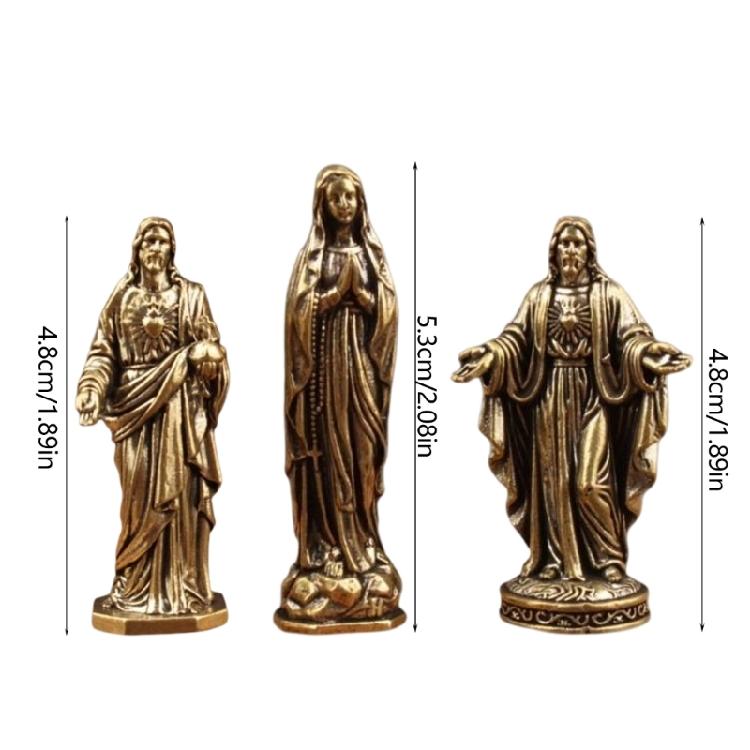 Brasses Christian Sculpture Sacred Holy Father Mother Figurine Set of 3 For Prayer Space And Religious Educational Use Home Church Decors