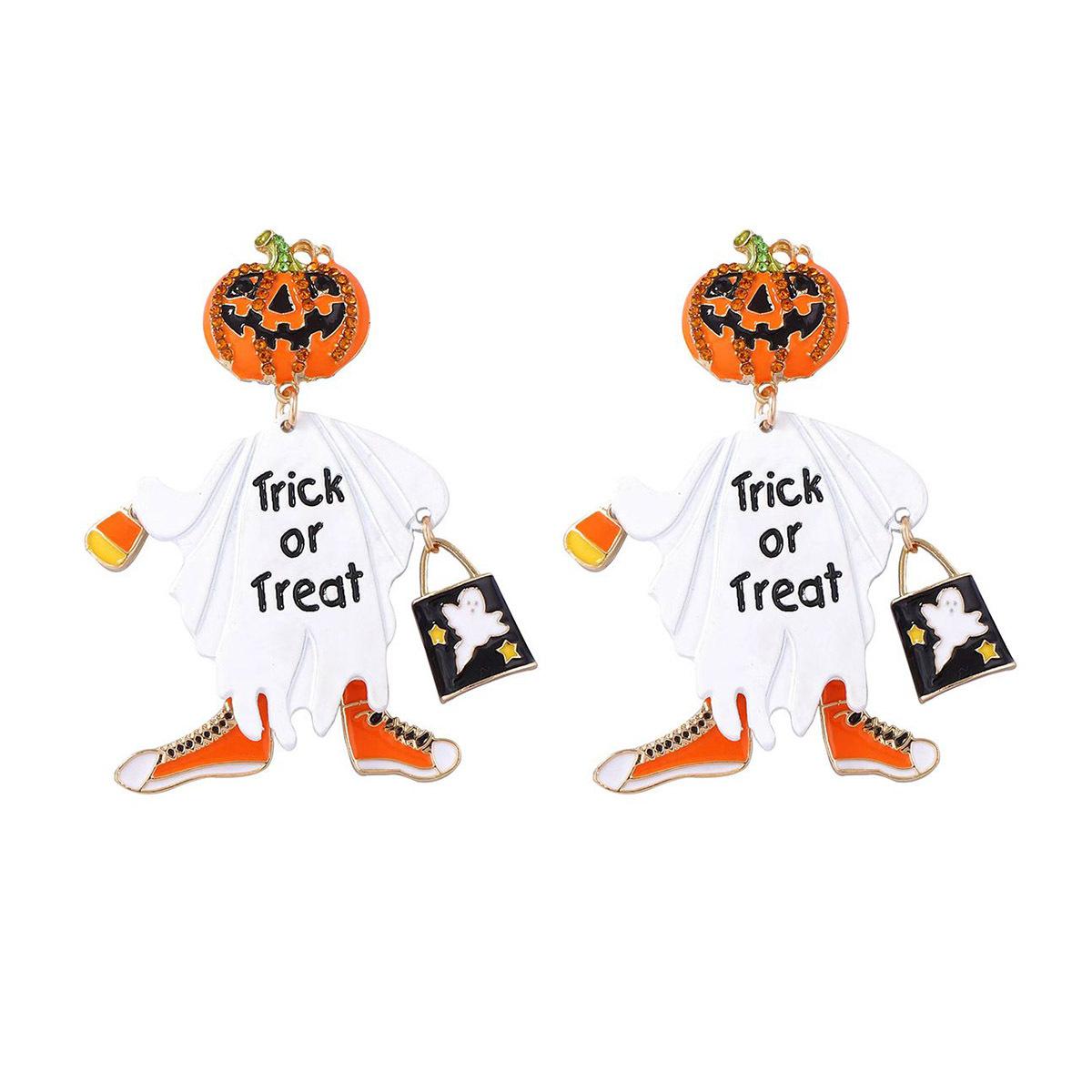 DIGADAGU Metal Pumpkin Man Dangle Earrings New Whimsical Cartoon Earrings Women Halloween Party Zircon Accessories жёлтый