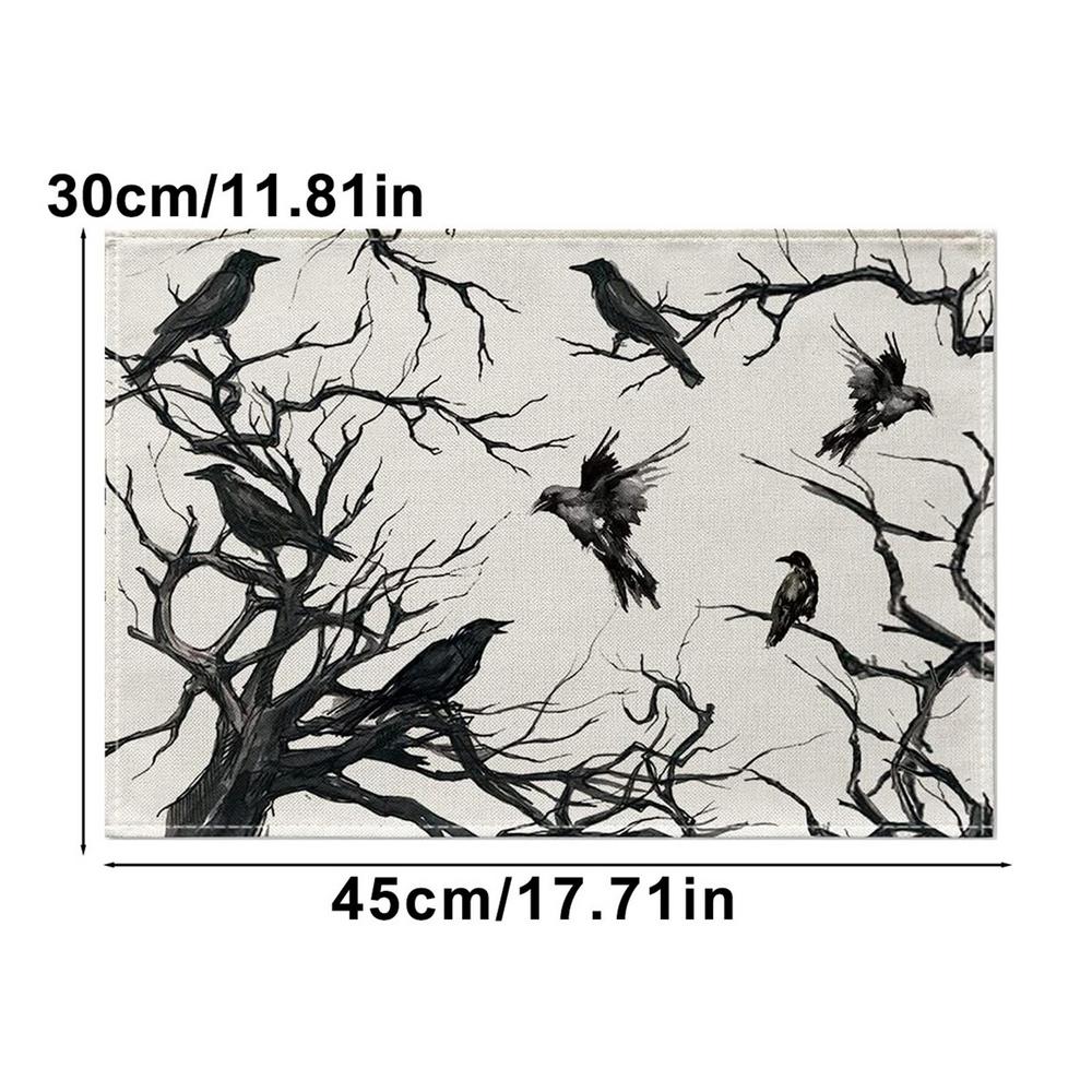 Branches Fall Coffee Cup Table Mat Halloween Cute Ghost Placemat Tree Crows Halloween Placemats Pad Bowl Mat Kitchen Tablecloth