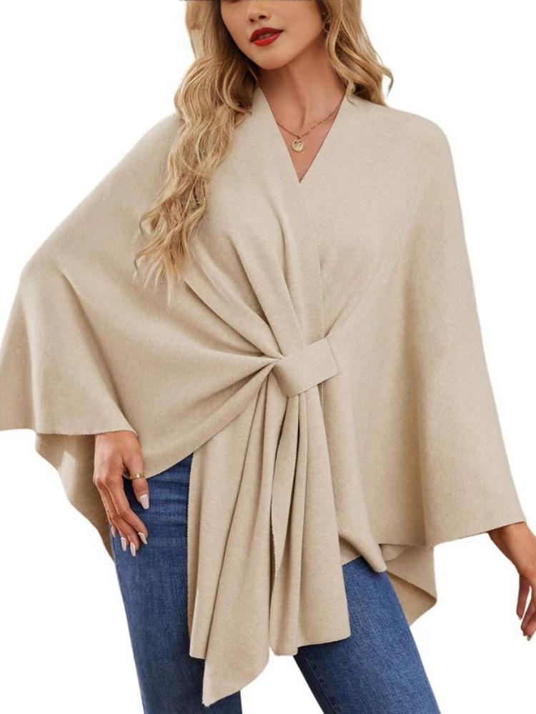 Ladies' Elegant One-piece Solid Color Soft Shawl Jacket Cloak Top