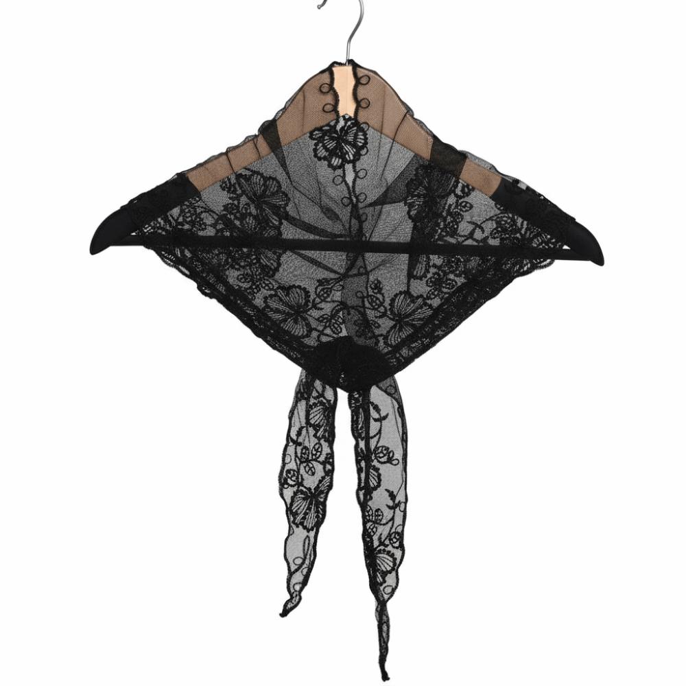 Elegant Embroidered Flower Lace Scarf Breathable Mesh Lightweight Triangle Scarf Silk Scarf Spring чёрный