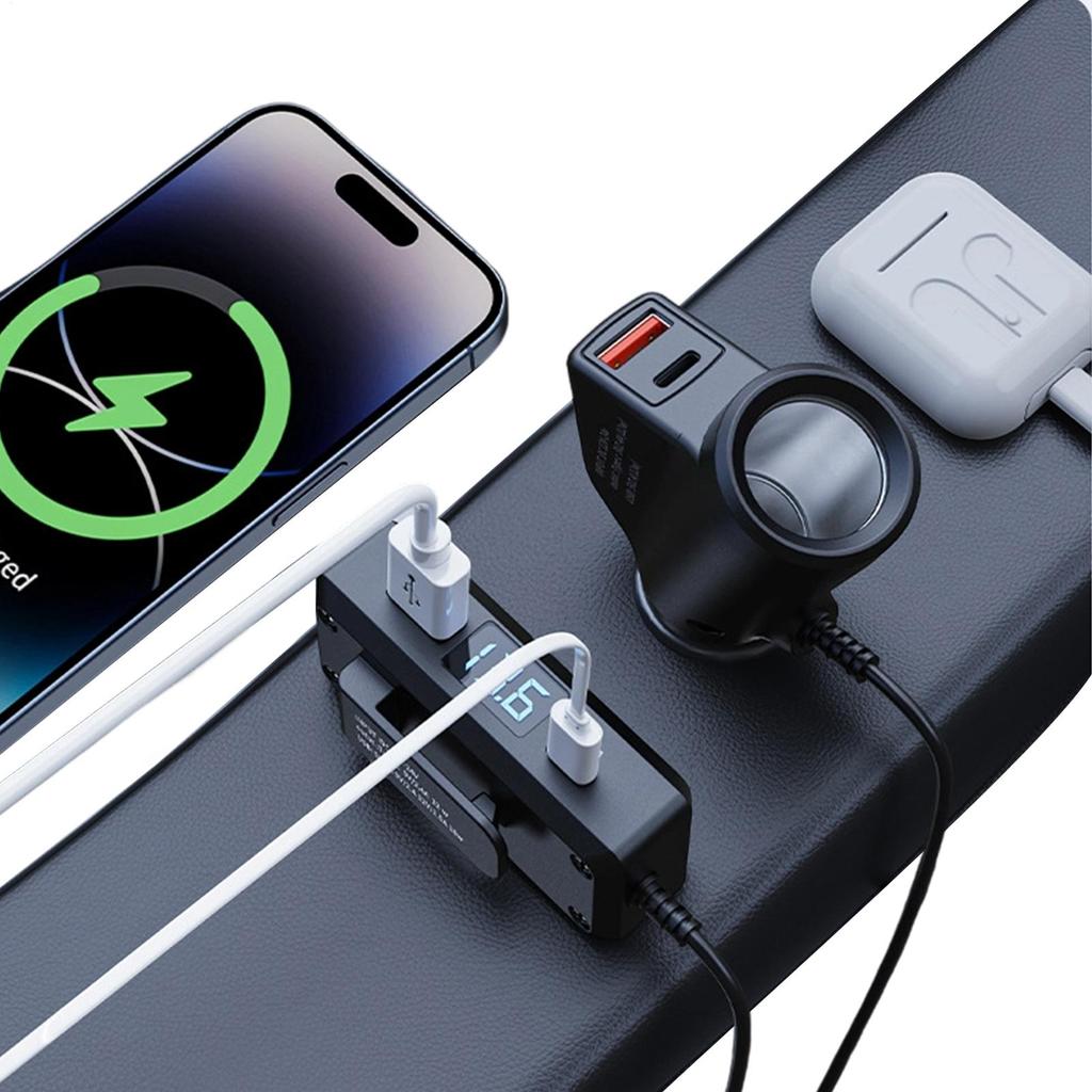 12V/24V Car Charger Multifunctional QC3.0+PD And Voltage Digital Display Car Charging Adapter For Smartphone Tablets