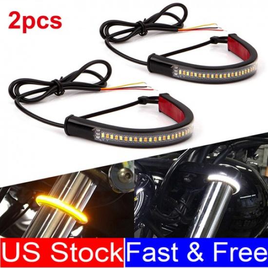 For Motorcycle Amber White LED Fork Turn Signal Indicators Blinkers Light Strips