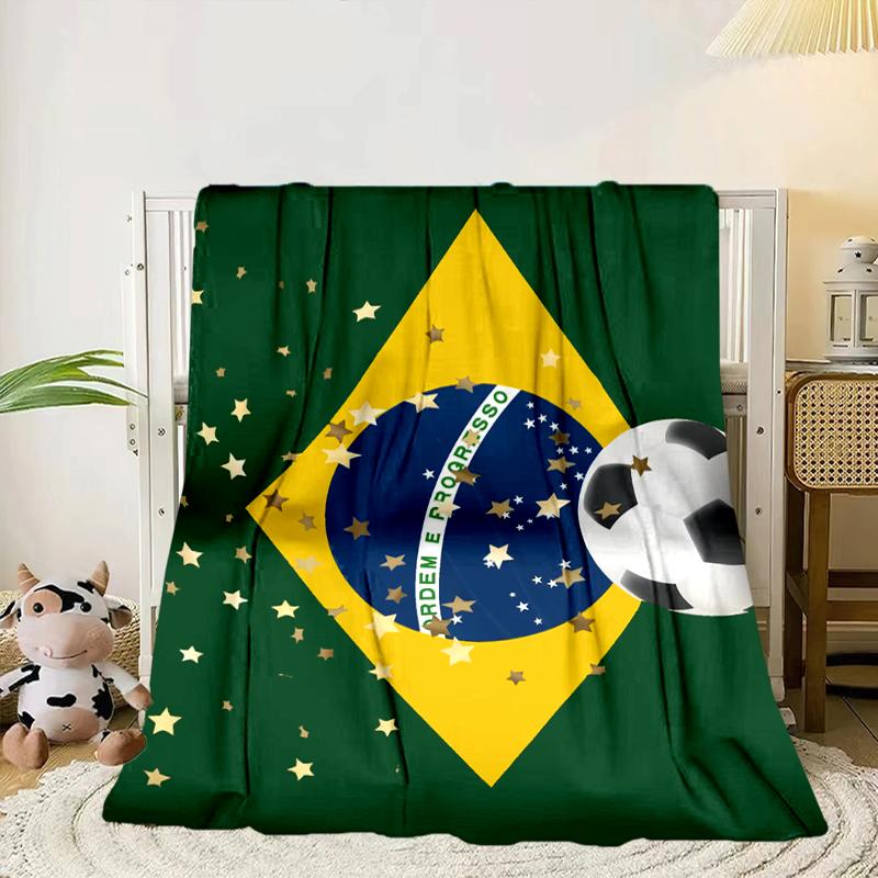 Brazilian Flag Artwork Blanket Flannel Blanket for Bed, Sofa, Camping, Hiking, Picnic Essentials, Gift for Family Fan Gifts