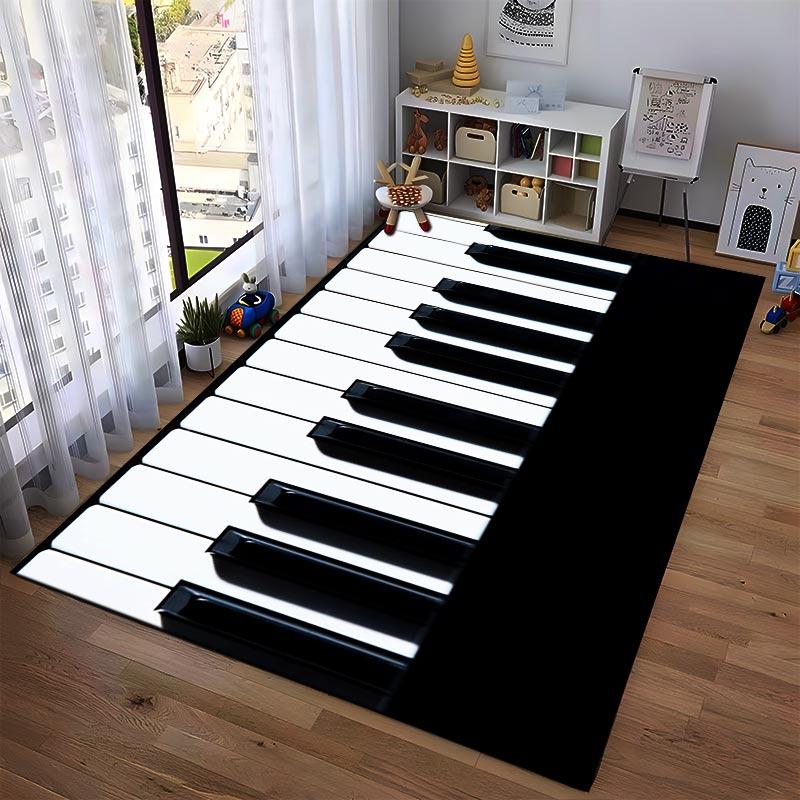 Tappeto con Motivo Tastiera di Pianoforte per Decorazione Soggiorno, Bianco e Nero Adatto all'uso come antiscivolo per divani di soggiorno e camera da letto