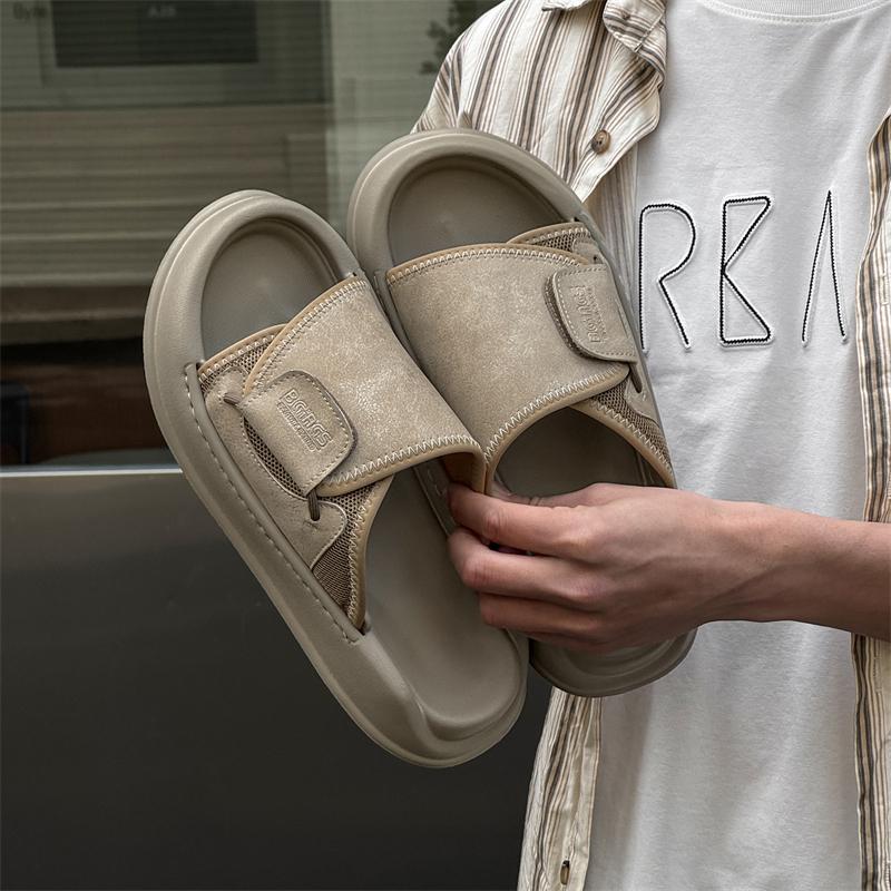 2025 Hot Sale Luxury Mens Leather Sandals Summer Designer High Quality Sandals Man Daily Black Flat Sandals For Men Beach Shoes