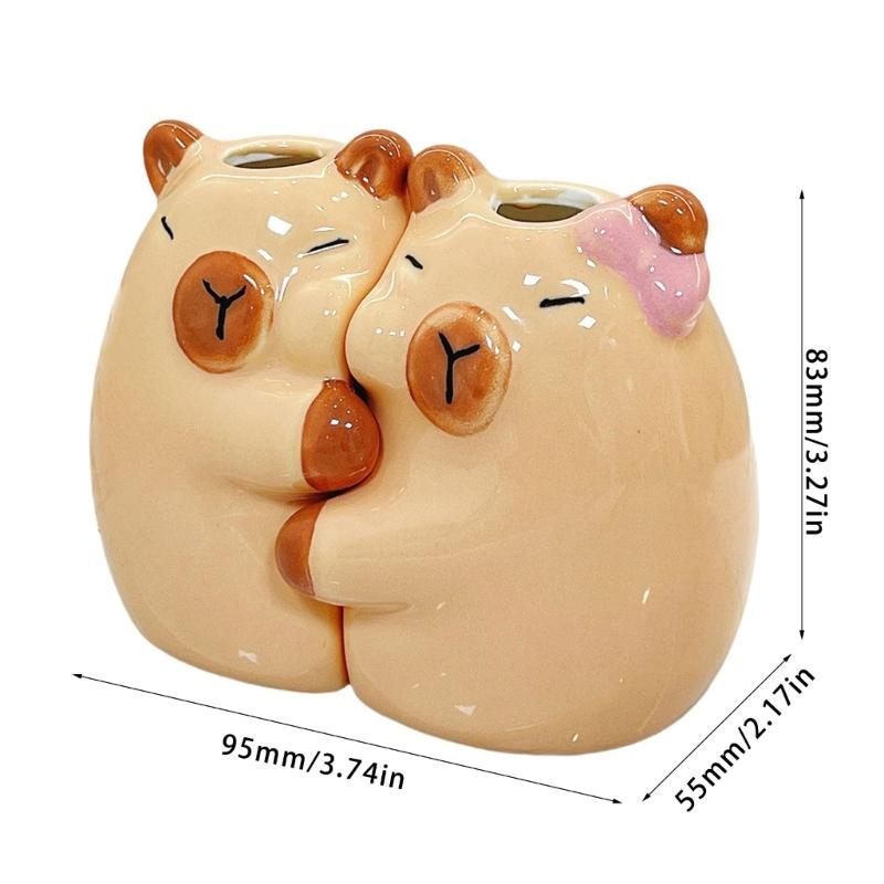 2Pack Ceramic Capybaras Toothbrush Holder Set For Couple Cute Animal Shapeds Bathroom Countertop Organizers