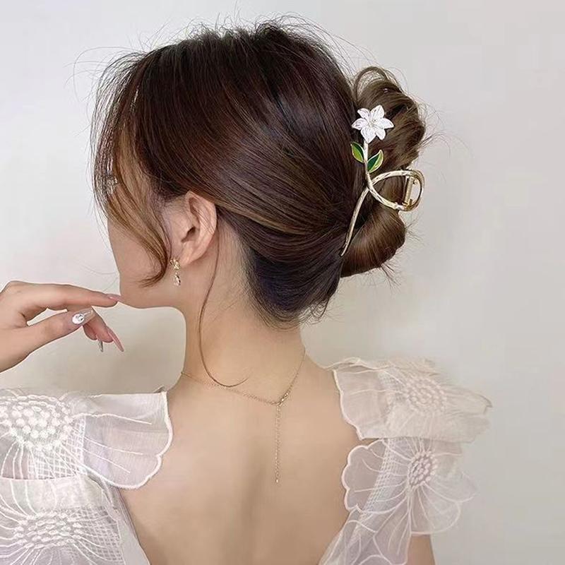 Women Metal Hair Claw Elegant Gold Flowers Hair Clips Barrette Crab