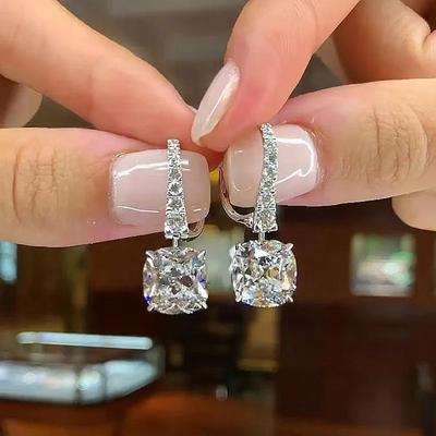 Boucles d'oreilles pendantes Huitan Temperament avec coussin en zircone cubique, accessoires tendance pour femmes, bijoux élégants pour mariage et fiançailles
