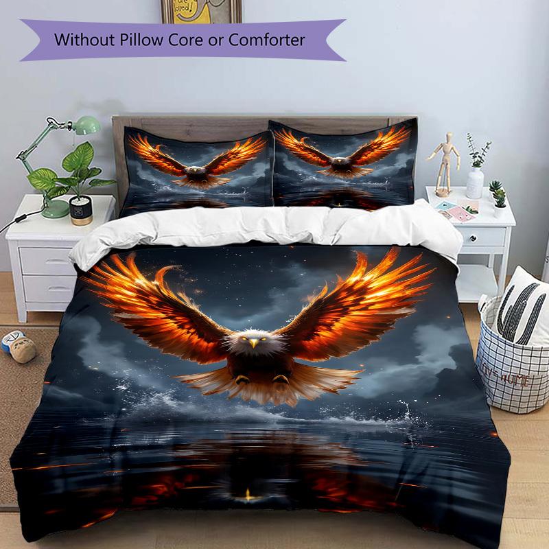 3pcs Eagle, Water Reflection Bedding Set - 1 Duvet Cover + 2 Pillowcases(Core Not Included), Machine Washable Polyester, All-Season Comfort,