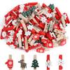 100PCS Christmas Wood Clips Christmas Tree Photo Clips Elk Gloves Snowflake Clothespins DIY Photo Pegs for Home Art Craft Decor