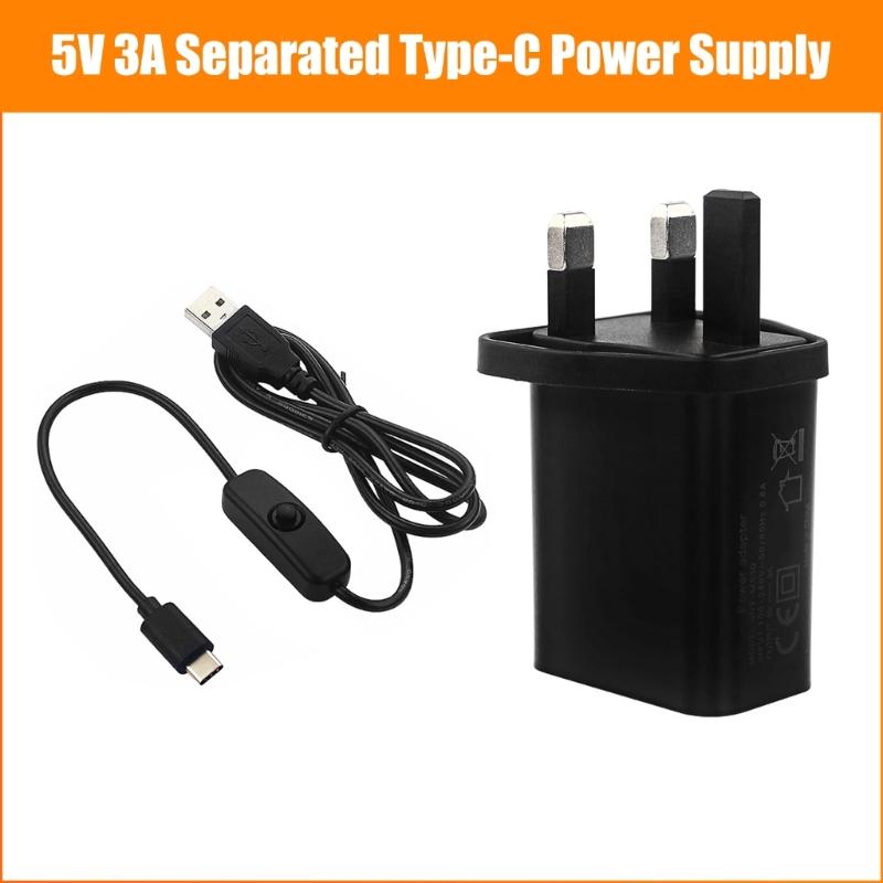 EU/US/UK Plug Type C Power Adapter 1m Cable ON OFF for Pi 3B Split Type 100-240V Input Power Supply