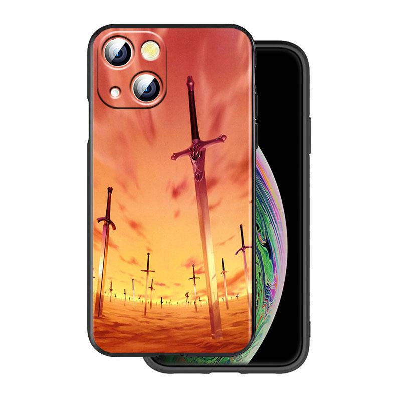 Anime fate stay night saber Cover For Apple iPhone 14 13 12 11 SE XS XR X 7 8 6 mini Plus Pro MAX 2020 Black Phone Case