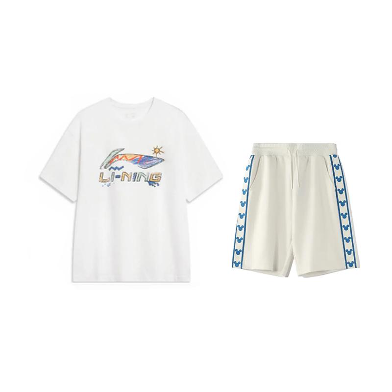 

Li-Ning American Vintage Hand-Painted Logo Round Neck Pullover Short Sleeve Fashion Comfortable Shorts Casual Sports Suit AHSU745-2+YKSV129-1 S