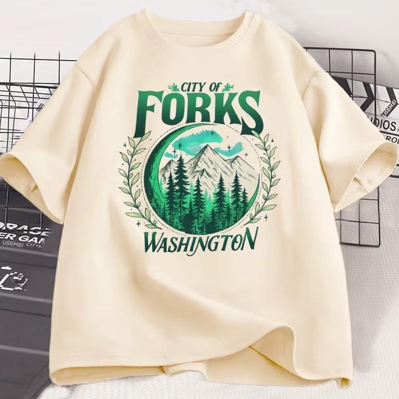 Twilight City Forks Washington Cotton Sleeve Vintage Y2k Twilight Halloween Tee New Moon Rainforest Tops 2026 Summer T Shirt