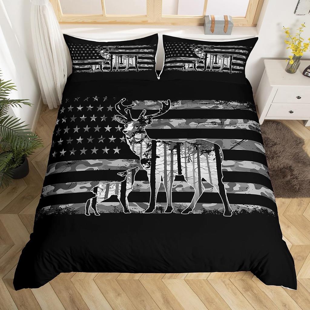 Wild Deer Comforter Sets For Kids Teens,American Flag Camo Bedding Sets Full Size Comforter Sets With 1 Comforter 2 Pillowcase