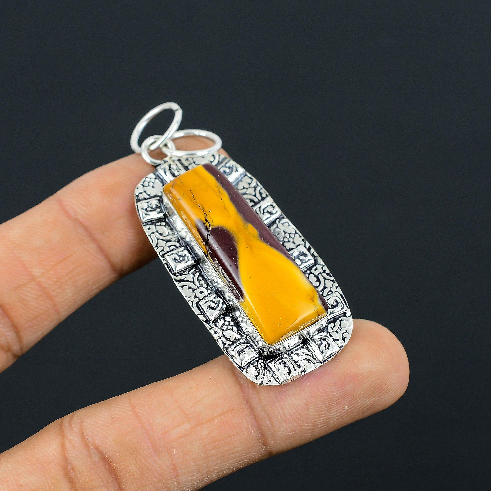 

Daughters Day Deal 925 Silver Rectangle Mookaite Gemstone Wedding Bezel Pendant