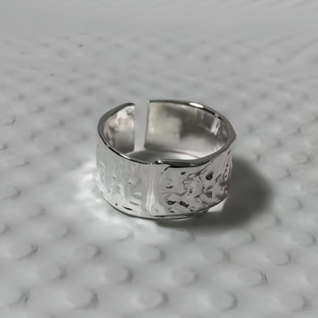 European High-End Irregular Hammered Texture Geometric Simple Open Ring