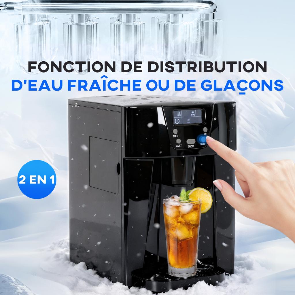 Ice Maker with Water Dispenser, Ice Maker, 12kg In 24h, 9 Ice Cubes In 6-10 Minutes, 25.2x38.9x36.3cm, Black