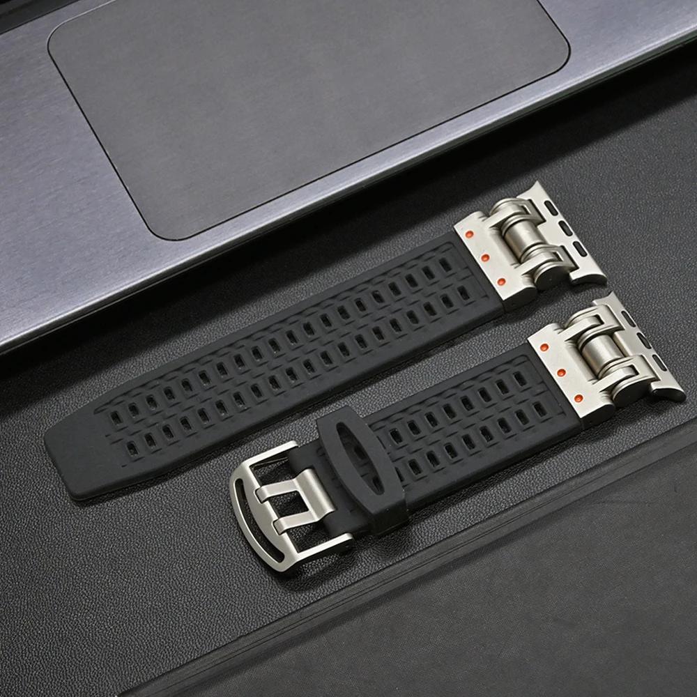 Silicone Bracelet Band for Apple Watch Ultra 2 Series 9 8 7 6 5 4 Se 3 Titanium Color Strap for Iwatch Ultra2 49mm 45mm 44 42mm