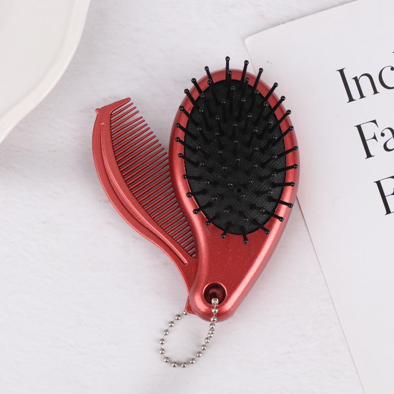 3-In-1 Portable Hair Brush With Mirror And Flat Top Comb Foldable Dual-Use Massage Feature Trendy Air Cushion Comb
