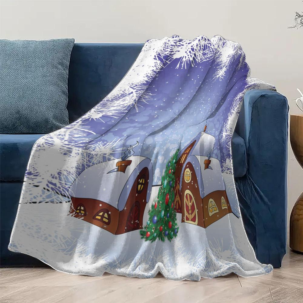 Cozy Christmas Village Throw Blanket Rustic Farmhouse Winter Holiday Decor Festive Home Decor Gift Soft Warm Fleece