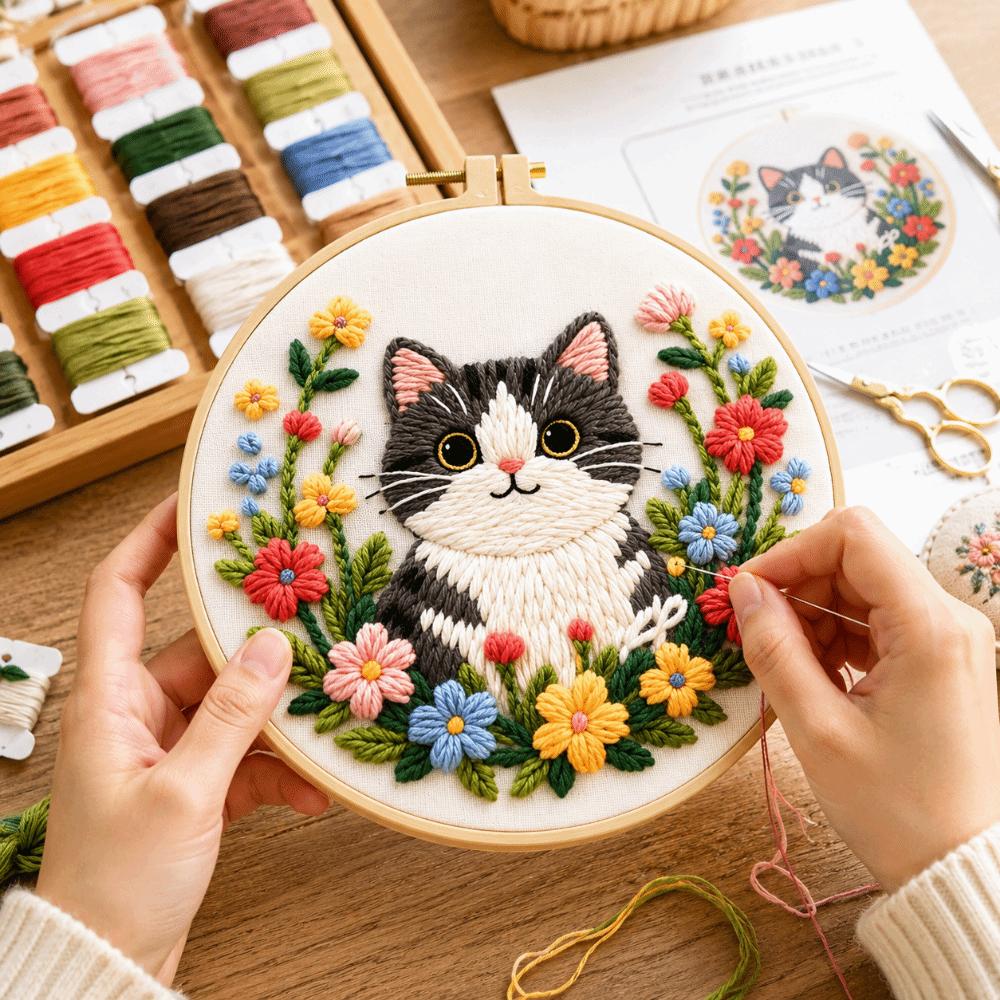 DIY Embroidery Kit Colorful Needlework Craft Animal Embroidery Flower Sewing Kits Beginners