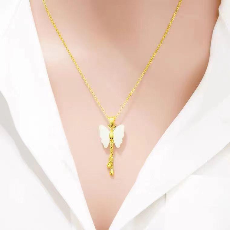 Titanium Steel Zircon Butterfly Pendant Necklace - Simple & Versatile Clavicle Accessory