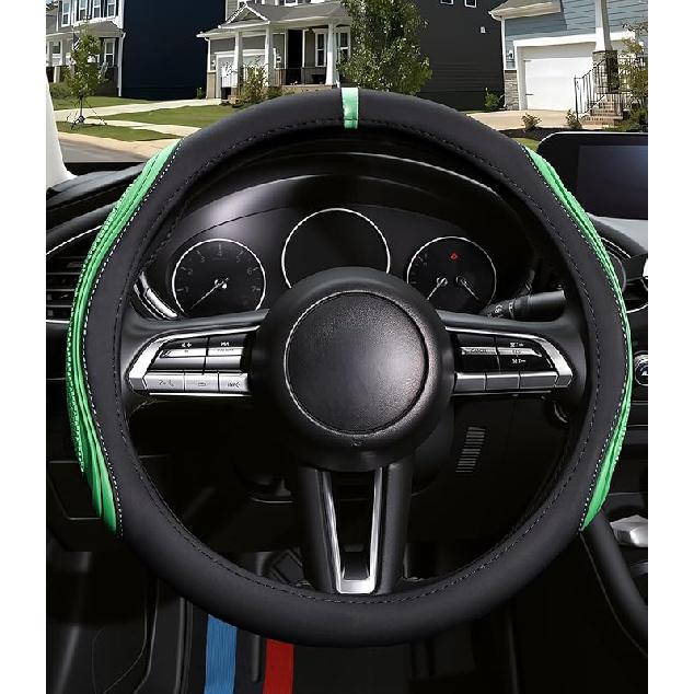 XCBYT Steering Wheel Cover - Black Leather Steering Wheel Wrap Great Grip With 3D Honeycomb Quick And Effortless Tallation Non-Slip Silicone Inner