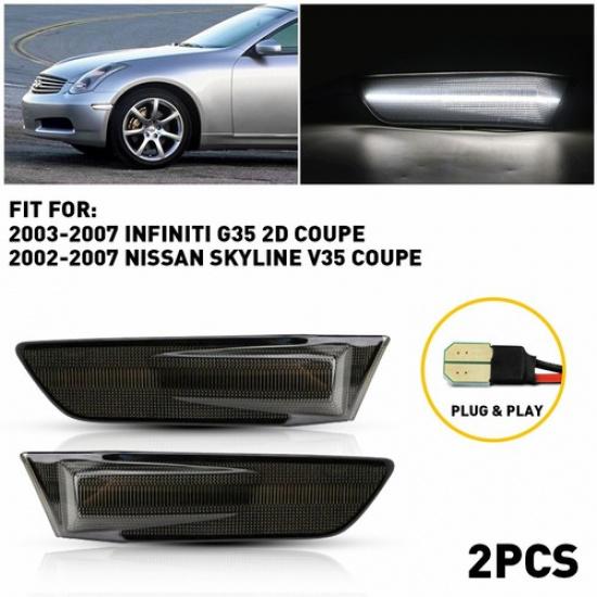 2 полно-светодиодных белых боковых габаритных огня для Infiniti G35 coupe Skyline V35 2002-2007