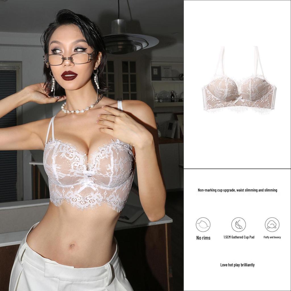 Women's Lace-Edge Wireless Bra Set for Small Chest Enhancement