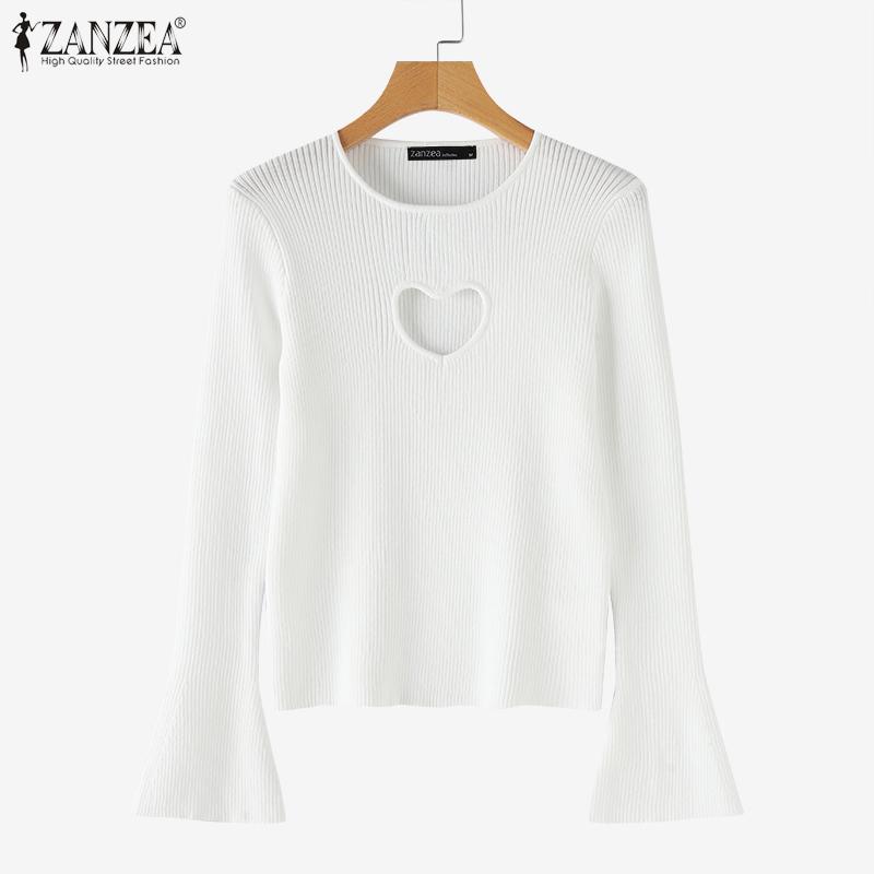 

ZANZEA Women Round Neck Long Sleeve Cutout Slim Knitted Sweaters Pullovers S темно-рожевого кольору