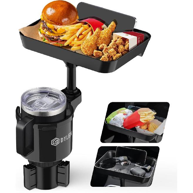 DYLEN Car Cup Holder Tray, Cup Holder Expander Adapter For Car, 9.5” Detachable Car Food Tray Table For Eating, Road Trip Essentials Fits Yeti,